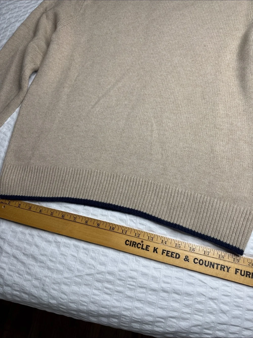 J. Crew Men’s Crewneck Wool Blend Sweater in Beige with Navy Trim - Size L